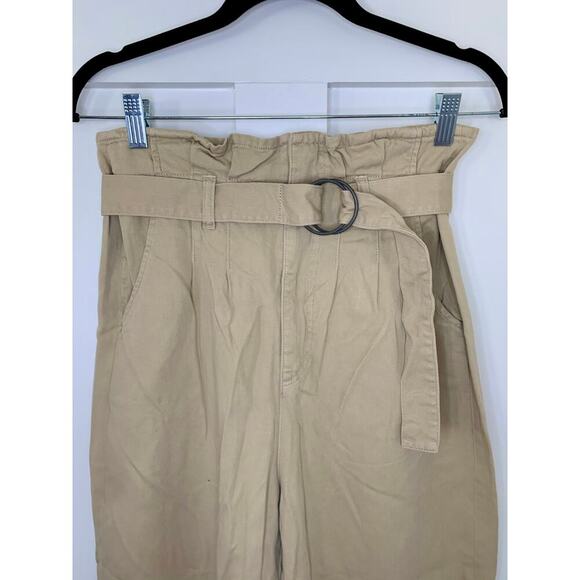 Boyish Clancy Paperbag Pleated Chino in Beige Size 26 Belted Fringe Hem Stretch - Picture 4 of 6